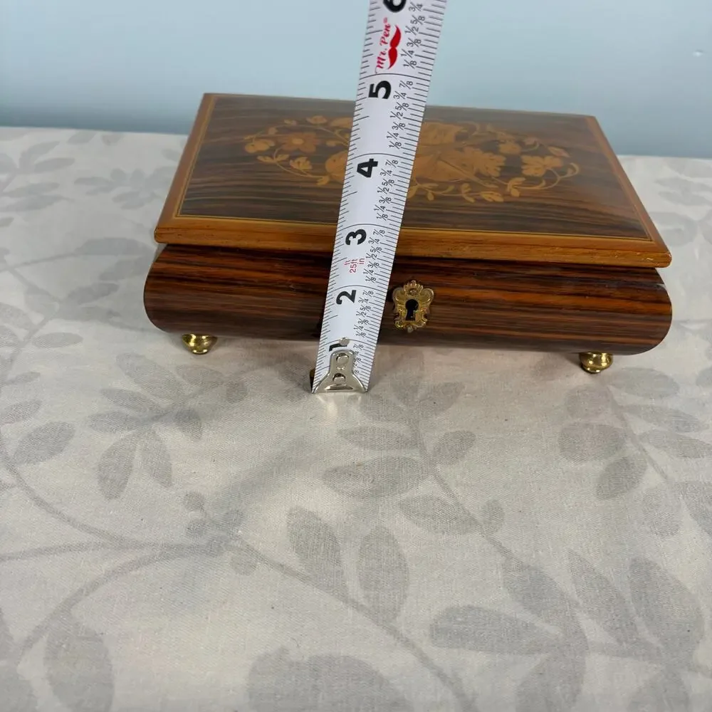 Vintage Italian Style Marquetry Music Box Musical Jewelry Box Isle of Capri